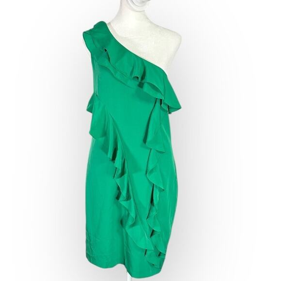 Vince Camuto Mini Dress Women's 8 Green One Shoulder Ruffle Sheath - Picture 1 of 10